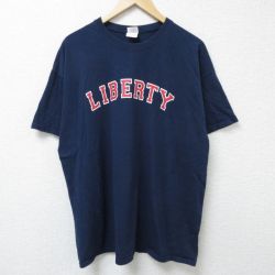 XL★古着 半袖 ビンテージ Tシャツ メンズ 00年代 00s リバティ 大きいサイズ コットン クルーネック 紺 ネイビー 25jun12 中古
