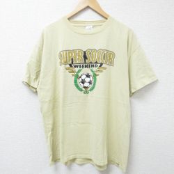XL★古着 半袖 ビンテージ Tシャツ メンズ 00年代 00s サッカー コットン クルーネック 薄黄 イエロー 25jun12 中古