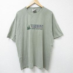 XL★古着 半袖 ビンテージ Tシャツ メンズ 00年代 00s バーモント 刺繍 大きいサイズ コットン クルーネック 薄緑 グリーン 25jun12 中古