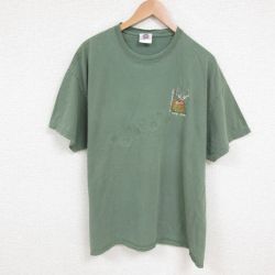 【50%OFF】XL★古着 半袖 ビンテージ Tシャツ メンズ 90年代 90s シカ 大きいサイズ コットン クルーネック USA製 薄緑 グリーン 25jun12 中古