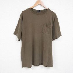XL★古着 ラルフローレン Ralph Lauren 半袖 ビンテージ ブランド Tシャツ メンズ 90年代 90s ワンポイントロゴ 胸ポケット付き 大きいサイズ コットン クルーネック 茶 ブラウン 【spe】 25jun13 中古
