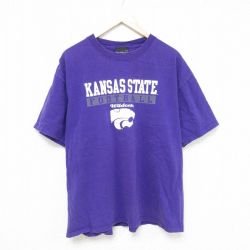 XL★古着 半袖 ビンテージ Tシャツ メンズ 00年代 00s カンザス 大きいサイズ コットン クルーネック 紫 パープル 25jun14 中古