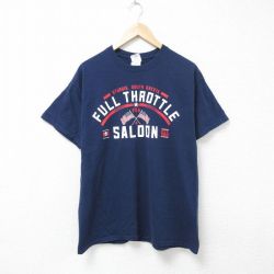 L★古着 半袖 ビンテージ Tシャツ メンズ 00年代 00s SALOON コットン クルーネック 紺 ネイビー 25jun14 中古
