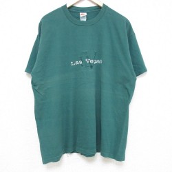 XL★古着 半袖 ビンテージ Tシャツ メンズ 90年代 90s ラスベガス 刺繍コットン クルーネック 緑 グリーン 25jun17 中古