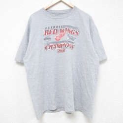 XL★古着 半袖 ビンテージ Tシャツ メンズ 00年代 00s NHL デトロイトレッドウィングス 大きいサイズ クルーネック グレー 霜降り アイスホッケー 25jun17 中古
