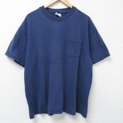 XL★古着 ヘインズ Hanes 半袖 ビンテージ Tシャツ メンズ 00年代 00s 無地 胸ポケット付き 大きいサイズ コットン クルーネック 紺 ネイビー 25jun17 中古