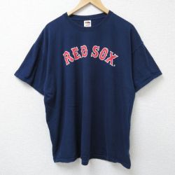 XL★古着 フルーツオブザルーム 半袖 ビンテージ Tシャツ メンズ 00年代 00s MLB ボストンレッドソックス 大きいサイズ コットン クルーネック 紺 ネイビー メジャーリーグ ベースボール 野球 25jun17 中古