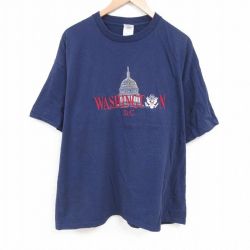 XL★古着 半袖 ビンテージ Tシャツ メンズ 00年代 00s ワシントンDC 刺繍　大きいサイズ コットン クルーネック 紺 ネイビー 25jun20 中古
