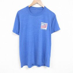 【50%OFF】L★古着 半袖 ビンテージ Tシャツ メンズ 80年代 80s ウィスコンシン クルーネック 紺 ネイビー 霜降り 25jun20 中古