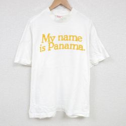 【50%OFF】XL★古着 半袖 ビンテージ Tシャツ メンズ 90年代 90s パナマ 大きいサイズ コットン モックネック ハイネック 白 ホワイト 25jun20 中古