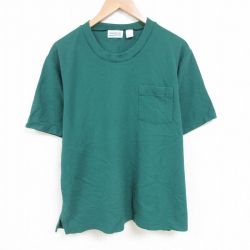 XL★古着 半袖 ビンテージ Tシャツ メンズ 90年代 90s 無地 大きいサイズ コットン クルーネック USA製 緑 グリーン 25jun20 中古