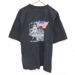 【50%OFF】XL★古着 半袖 ビンテージ Tシャツ メンズ 00年代 00s 星条旗　大きいサイズ コットン クルーネック 黒 ブラック 25jun21 中古