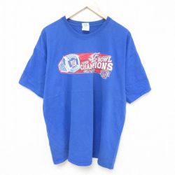 XL★古着 半袖 ビンテージ Tシャツ メンズ 00年代 00s NFL ニューヨークジャイアンツ 大きいサイズ コットン クルーネック 青 ブルー アメフト スーパーボウル 25jun21 中古