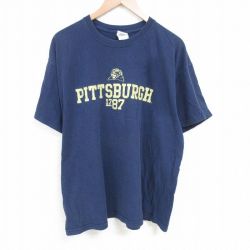 XL★古着 半袖 ビンテージ Tシャツ メンズ 00年代 00s ピッツバーグ 大きいサイズ コットン クルーネック 紺 ネイビー 25jun21 中古