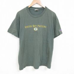 L★古着 チャンピオン champion 半袖 ビンテージ Tシャツ メンズ 00年代 00s NFL グリーンベイペッカーズ 刺繍 コットン クルーネック 緑 グリーン アメフト スーパーボウル 25jun21 中古