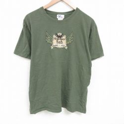 L★古着 半袖 ビンテージ Tシャツ メンズ 00年代 00s dad 刺繍 コットン クルーネック 緑 グリーン 25jun21 中古