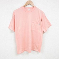 L★古着 半袖 ビンテージ Tシャツ メンズ 90年代 90s 無地 胸ポケット付き クルーネック USA製 薄ピンク 25jun21 中古