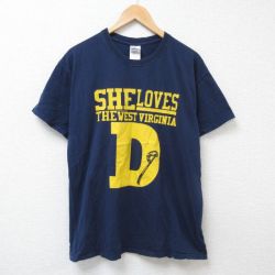 L★古着 半袖 ビンテージ Tシャツ メンズ 00年代 00s D コットン クルーネック 紺 ネイビー 25jun21 中古