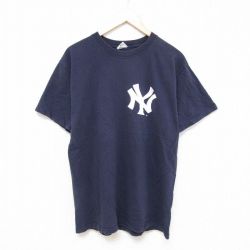 L★古着 半袖 ビンテージ Tシャツ メンズ 00年代 00s MLB ニューヨークヤンキース ドンマッティングリー 23 シカゴカブスクルーネック 紺 ネイビー メジャーリーグ ベースボール 野球 25jun23 中古
