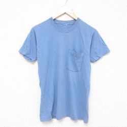 S★古着 半袖 ビンテージ Tシャツ メンズ 80年代 80s 無地 胸ポケット付き クルーネック 薄紺 ネイビー 25jun23 中古