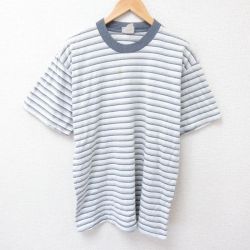 L★古着 ベーシックエディションズ 半袖 ビンテージ Tシャツ メンズ 90年代 90s コットン クルーネック グレー他 ボーダー 25jun24 中古