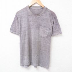 M★古着 半袖 ビンテージ Tシャツ メンズ 80年代 80s 無地 胸ポケット付き ボロ クルーネック グレー 霜降り 25jun24 中古