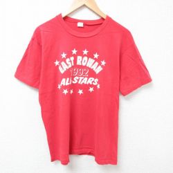 L★古着 半袖 ビンテージ Tシャツ メンズ 90年代 90s オールスターズ コットン クルーネック USA製 赤 レッド 25jun24 中古