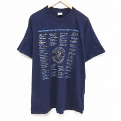 【50%OFF】XL★古着 半袖 ビンテージ Tシャツ メンズ 90年代 90s アメリカ歴代大統領 大きいサイズ ロング丈 コットン クルーネック USA製 紺 ネイビー 25jun23 中古