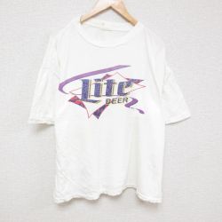 XL★古着 半袖 ビンテージ Tシャツ メンズ 90年代 90s ライトビール 大きいサイズ クルーネック 白 ホワイト 25jun23 中古