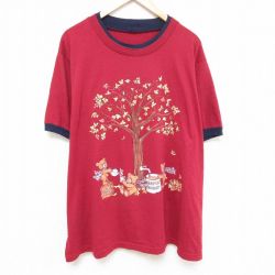 XL★古着 半袖 ビンテージ Tシャツ メンズ 90年代 90s クマ 大きいサイズ クルーネック エンジ 25jun23 中古
