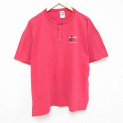 【50%OFF】XL★古着 半袖 ビンテージ Tシャツ メンズ 90年代 90s フーターズ 大きいサイズ コットン ヘンリーネック USA製 赤 レッド 25jun23 中古