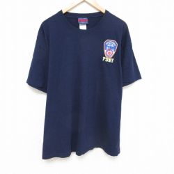 XL★古着 半袖 ビンテージ Tシャツ メンズ 00年代 00s FDNY 大きいサイズ コットン クルーネック 紺 ネイビー 25jun23 中古