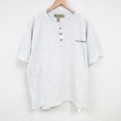 XL★古着 b.u.m.equipment 半袖 ビンテージ Tシャツ 00年代 00s ワンポイントロゴ 大きいサイズ コットン ヘンリーネック 薄グレー 霜降り 25jun23 中古 メンズ