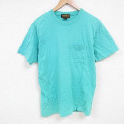 L★古着 エディーバウアー 半袖 ビンテージ Tシャツ メンズ 90年代 90s 無地 胸ポケット付き コットン クルーネック 青緑 【spe】 25jun25 中古