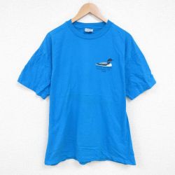 【50%OFF】XL★古着 ヘインズ Hanes 半袖 ビンテージ Tシャツ メンズ 90年代 90s 鳥 USA コットン クルーネック USA製 水色 25jun25 中古