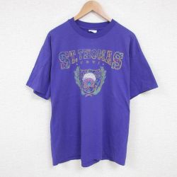 XL★古着 ヘインズ Hanes 半袖 ビンテージ Tシャツ メンズ 90年代 90s セントトーマス クルーネック USA製 紫 パープル 25jun25 中古