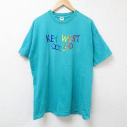 フルーツオブザルーム 90s 半袖Tシャツ キーウエスト刺繍 ライトブルー XL | 古着