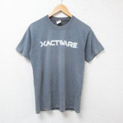 M★古着 ヘインズ Hanes 半袖 ビンテージ Tシャツ メンズ 00年代 00s XACTWARE クルーネック 濃グレー 25jun25 中古