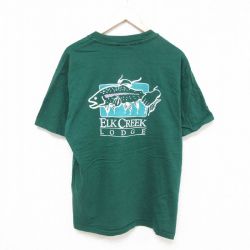 【50%OFF】L★古着 ヘインズ Hanes 半袖 ビンテージ Tシャツ メンズ 00年代 00s 魚 胸ポケット付き コットン クルーネック 緑 グリーン 25jun26 中古