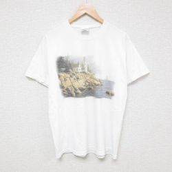 L★古着 ヘインズ Hanes 半袖 ビンテージ Tシャツ メンズ 00年代 00s 灯台 クルーネック 白 ホワイト 25jun26 中古