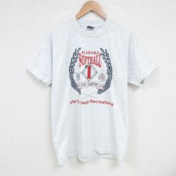 【50%OFF】L★古着 フルーツオブザルーム半袖 ビンテージ Tシャツ メンズ 90年代 90s ソフトボール クルーネック USA製 薄グレー 霜降り 25jun30 中古 半袖