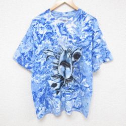 【50%OFF】XL★古着 半袖 ビンテージ Tシャツ メンズ 00年代 00s サメ 大きいサイズ コットン クルーネック 青 ブルー タイダイ 25jun30 中古