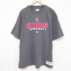 XL★古着 マジェスティック 半袖 ビンテージ Tシャツ メンズ 00年代 00s MLB シカゴカブス 大きいサイズ ロング丈 コットン クルーネック 濃グレー メジャーリーグ ベースボール 野球 25jul01 中古