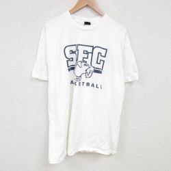 XL★古着 アシックス 半袖 ビンテージ Tシャツ メンズ 90年代 90s バスケットボール 大きいサイズ コットン クルーネック USA製 白 ホワイト 25jul02 中古
