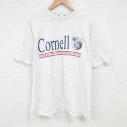 XL★古着 半袖 ビンテージ Tシャツ メンズ 90年代 90s Cornell 大きいサイズ コットン クルーネック USA製 薄グレー 霜降り 25jul02 中古
