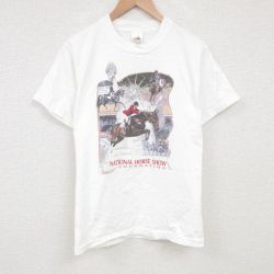 L★古着 フルーツオブザルーム 半袖 ビンテージ Tシャツ メンズ 90年代 90s 馬術 コットン クルーネック USA製 白 ホワイト 25jul02 中古