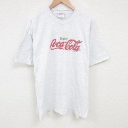 XL★古着 ヘインズ半袖 ビンテージ Tシャツ メンズ 90年代 90s コカコーラ 大きいサイズ コットン クルーネック 薄グレー 霜降り 25jul02 中古 半袖