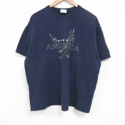 XL★古着 ヘインズ Hanes 半袖 ビンテージ Tシャツ メンズ 00年代 00s 鳥 コットン クルーネック 紺 ネイビー 25jul03 中古