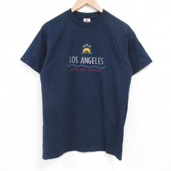 M★古着 半袖 ビンテージ Tシャツ メンズ 00年代 00s ロサンゼルス 刺繍 コットン クルーネック 紺 ネイビー 25jul03 中古