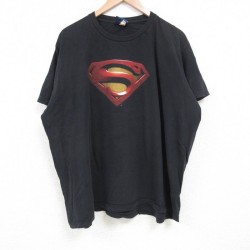 XL★古着 半袖 ビンテージ Tシャツ メンズ 00年代 00s スーパーマン 大きいサイズ コットン クルーネック 黒 ブラック 25jul03 中古